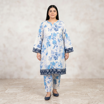 Porcelain Flora – 3 Piece Premium Embroidered Lawn Dupatta Suit PSW-11235