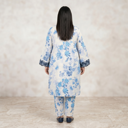 Porcelain Flora – 3 Piece Premium Embroidered Lawn Dupatta Suit PSW-11235