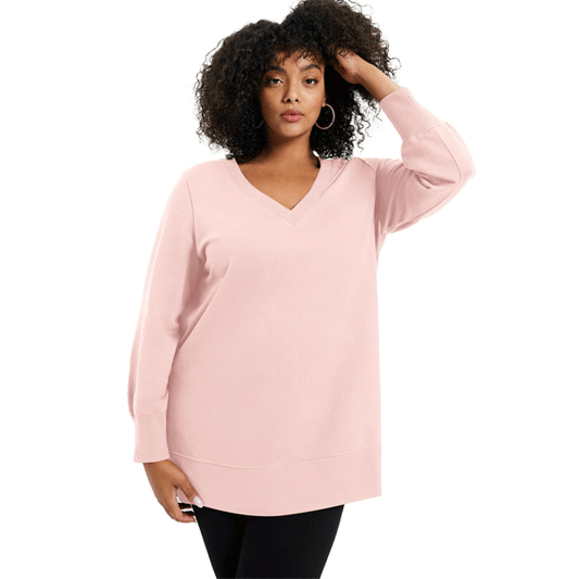 Soft Pink V-Neck French Terry Sweatshirt PSW-9123