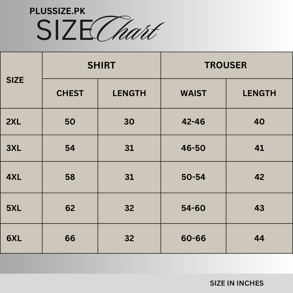 Size chart for Black Grey Mesh Polyester Co-Ord Set PSM-11503