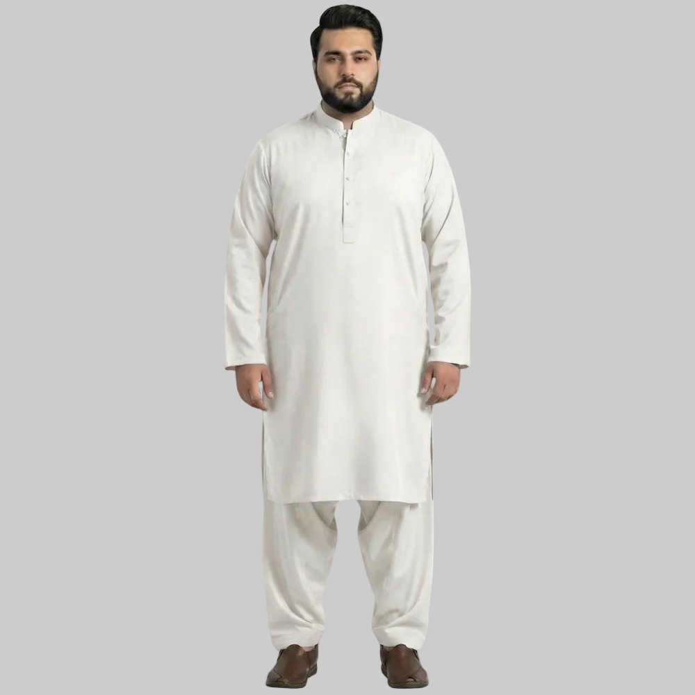 Milky White Premium Wash & Wear Plus Size Kurta Shalwar PSM-10856