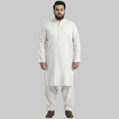 Milky White Premium Wash & Wear Plus Size Kurta Shalwar PSM-10856
