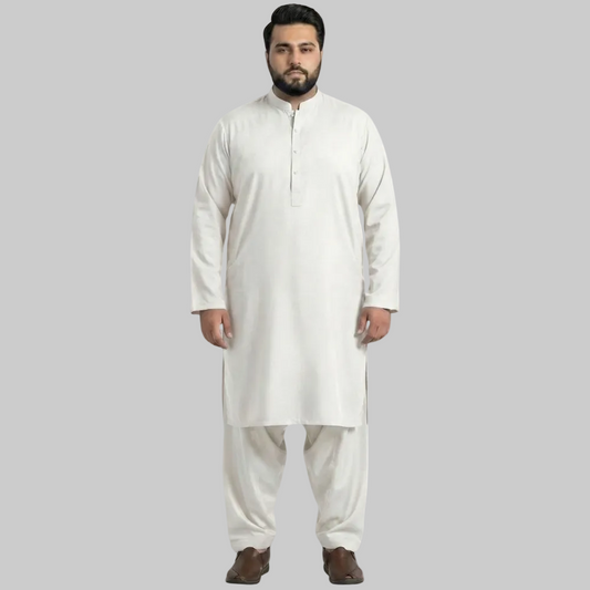 Milky White Premium Wash & Wear Plus Size Kurta Shalwar PSM-10856