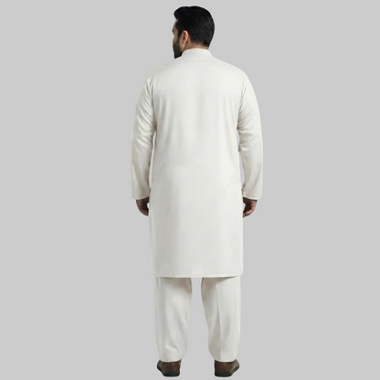 Milky White Premium Wash & Wear Plus Size Kurta Shalwar PSM-10856