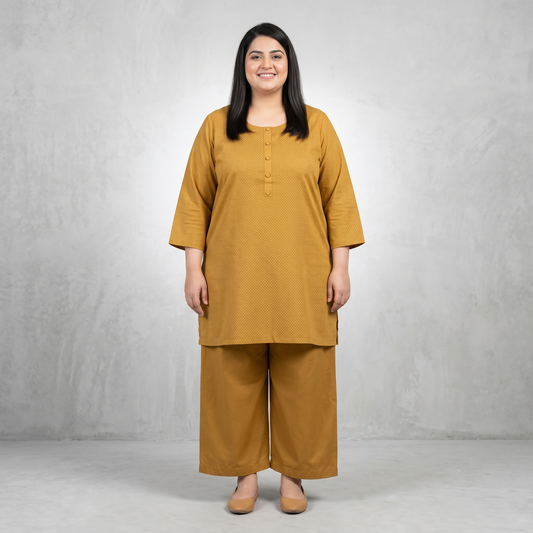 Mustard Jacquard Cotton Co-ord Set PSW-11219