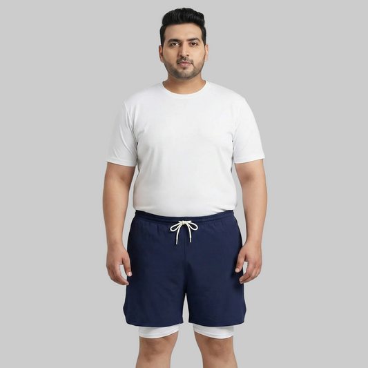 Navy Blue Hybrid Double-Layer Performance Shorts PSM-10857