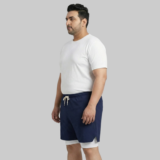 Navy Blue Hybrid Double-Layer Performance Shorts PSM-10857