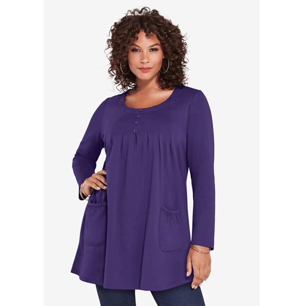 Midnight Violet Long Sleeve Two Pocket Soft Knit Tunic PSW-9129