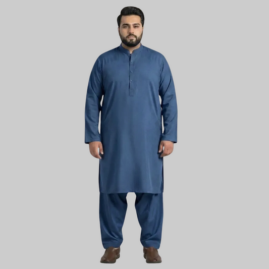 Navy Blue Premium Wash & Wear Plus Size Kurta Shalwar PSM-10851