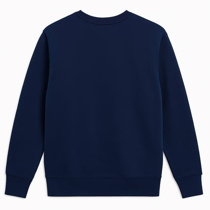 Men’s navy terry crewneck sweatshirt, plus size (2XL–6XL), with ribbed cuffs and hem, featuring a small embroidered PS logo on the chest