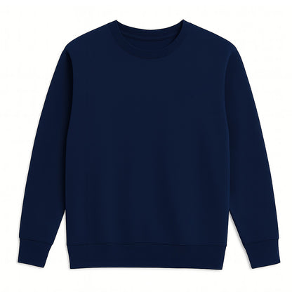 Men’s navy terry crewneck sweatshirt, plus size (2XL–6XL), with ribbed cuffs and hem, featuring a small embroidered PS logo on the chest
