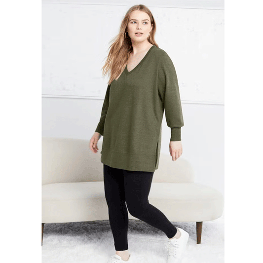 Dark Olive Green V-Neck French Terry Sweatshirt PSW-9122