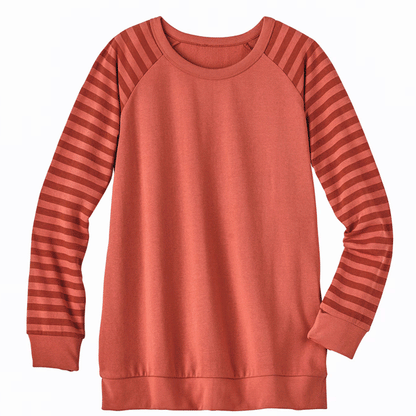 Rust Fleece Sweatshirt with Striped Sleeves PSW-9109