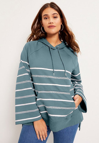 Horizontal Stripe Bell-Sleeve French Terry Sweatshirt PSW-7574