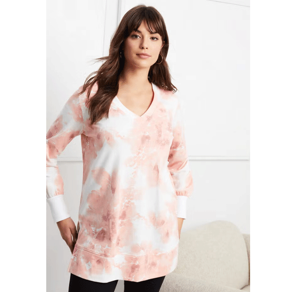 Soft Blush Tie Dye  V-Neck French Terry Sweatshirt PSW-9121