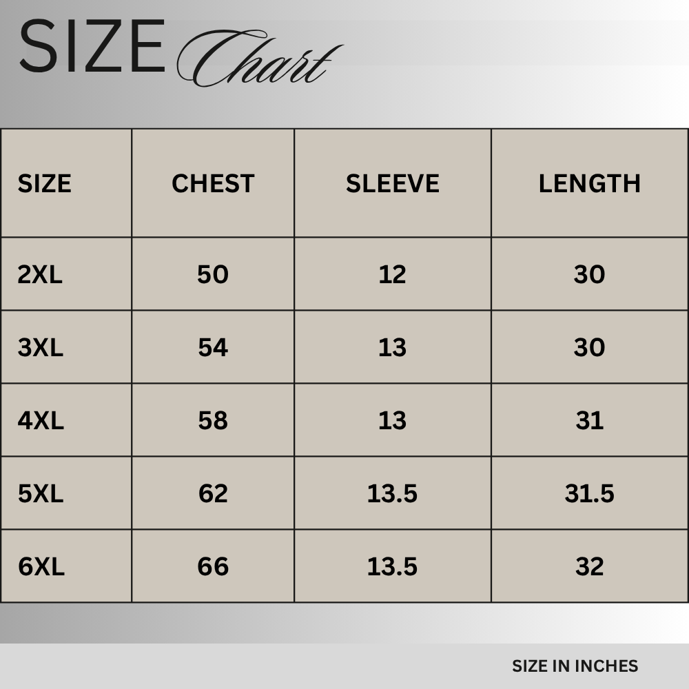 Size chart for Premium Black Contrast Collar B Grade Polo Shirt PSM-11499B