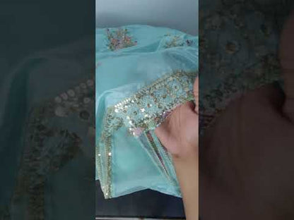 Aqua Embroidered Katan silk 3-piece suit PSW-11695
