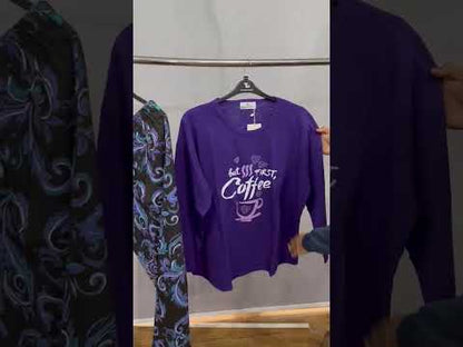 Purple Coffee Graphic Cotton Pajama Set PSW-10301