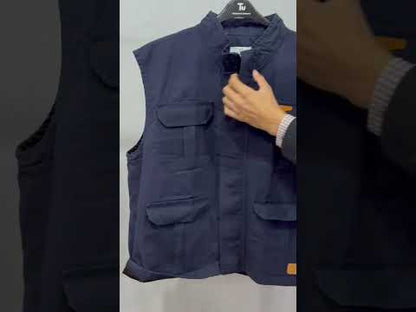 Navy Blue Twill Cotton Sleeveless Jacket PSM-10441