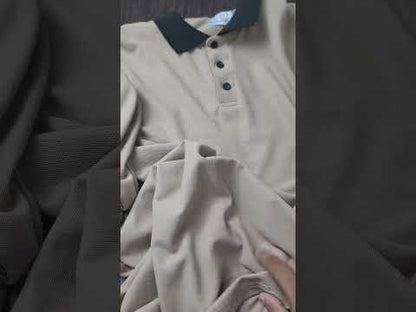 Khaki Beige Pique Cotton Polo Shirt with Contrast Collar PSM-11278