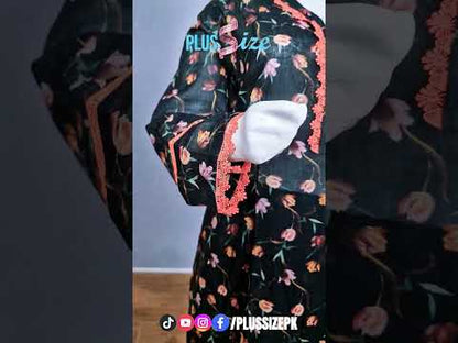 Midnight Bloom – Plus Size Stitched Floral Suit (2PC) PSW-9495