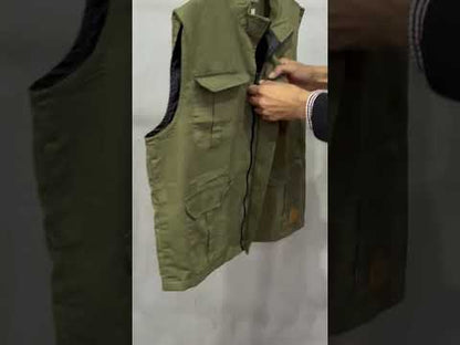 Olive Green Twill Cotton Sleeveless Jacket PSM-10440
