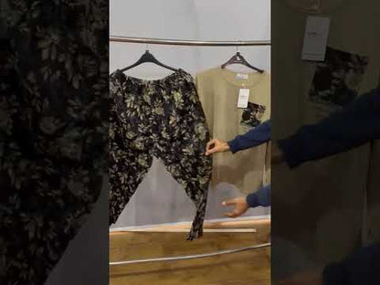 Beige & Black Floral Print Pajama Set PSW-10303