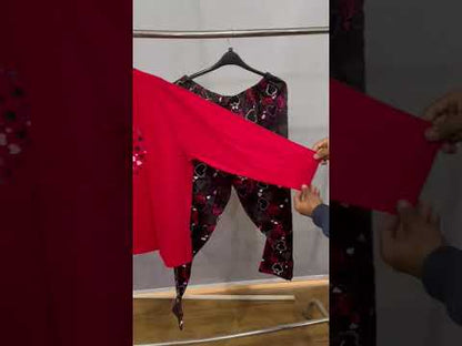 Red Heart Print Cotton Pajama Set PSW-10298