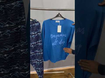 Royal Blue Graphic Cotton Pajama Set PSW-10307