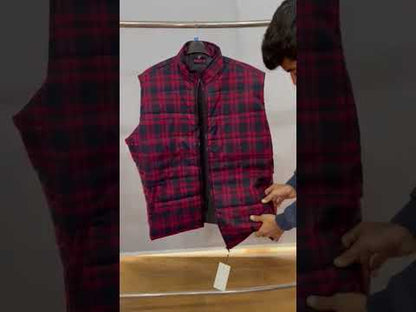 Red & Navy Checkered Plus Size Sleeveless Puffer Vest PSM-9990