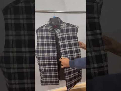 Navy Checkered Plus Size Sleeveless Puffer Vest PSM-9991