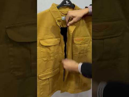 Mustard Twill Cotton Sleeveless Jacket PSM-10443
