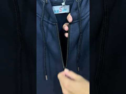 Navy Blue Plus Size Sleeveless Zip-Up Fleece Hoodie PSM-10526