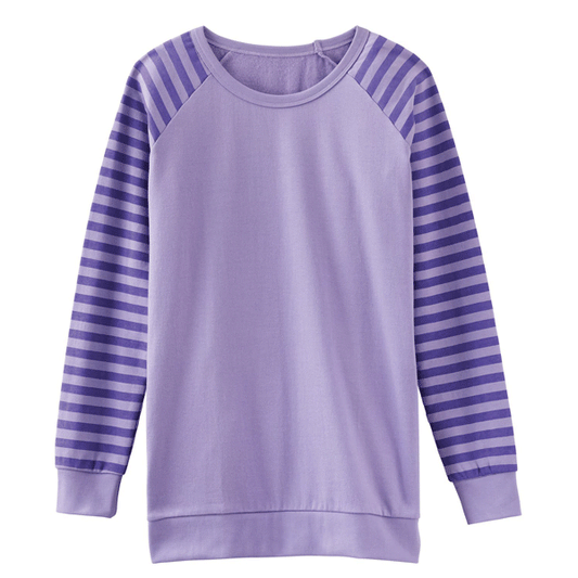 Purple Fleece Sweatshirt with Striped Sleeves PSW-9115