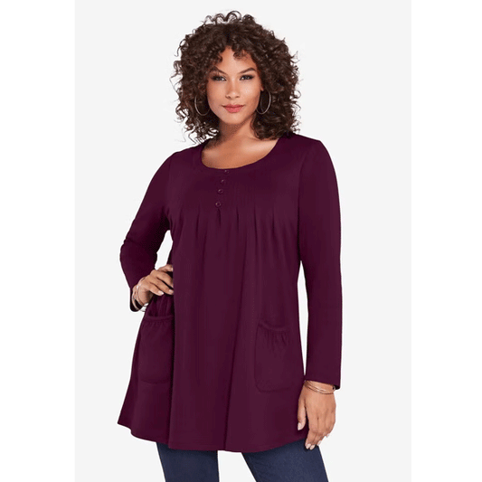 Dark Berry Long Sleeve Two Pocket Soft Knit Tunic PSW-9130