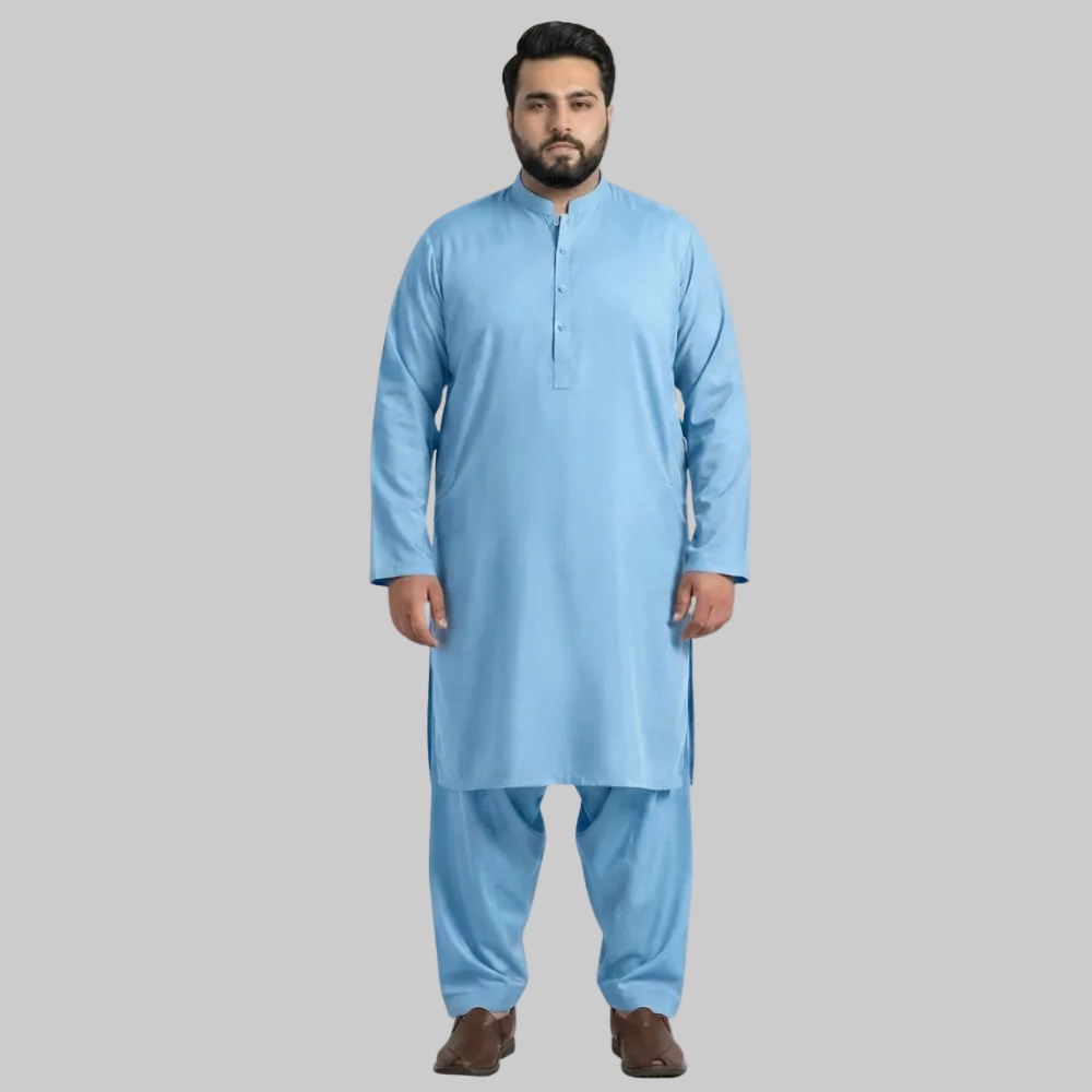 Light Blue Premium Wash & Wear Plus Size Kurta Shalwar PSM-9518