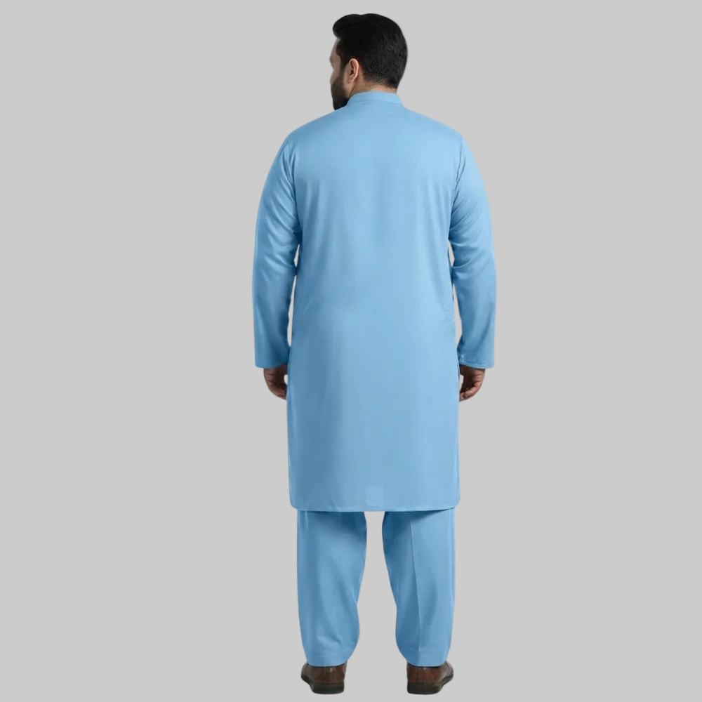 Light Blue Premium Wash & Wear Plus Size Kurta Shalwar PSM-9518