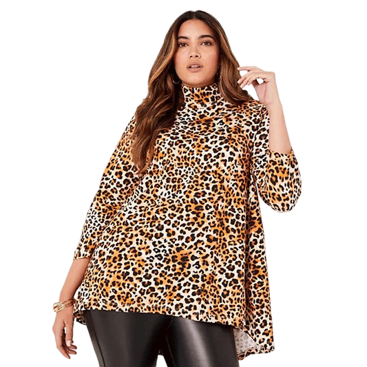 Leopard Print Mock-Neck Tunic PSW-9202