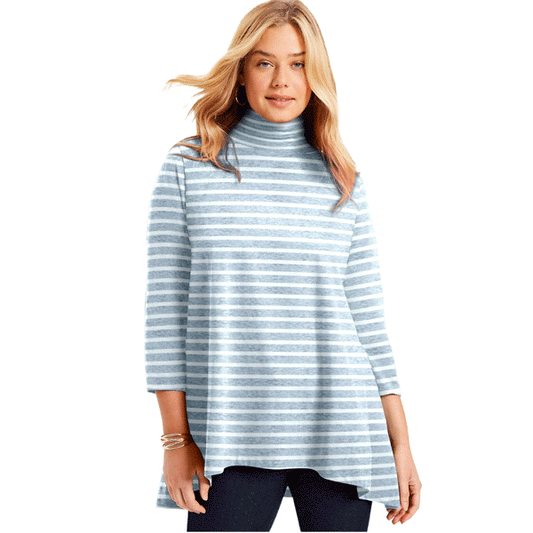 Heather White Stripe Mock-Neck Tunic PSW-9200