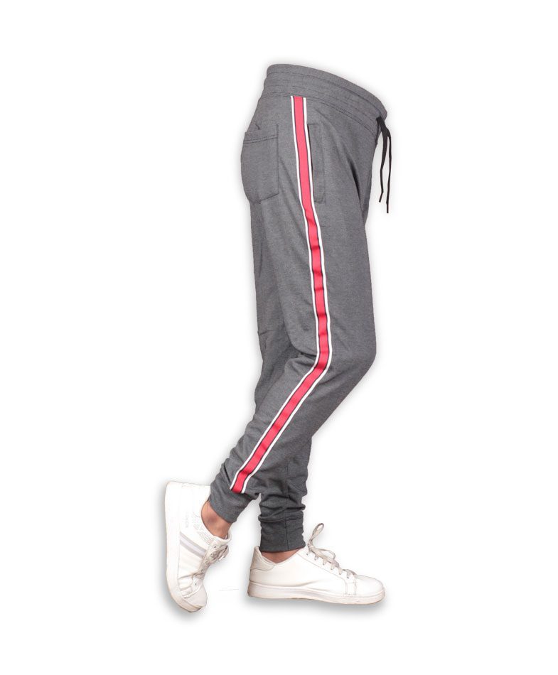 Charcoal Red Stripe Close Bottom Joggers PSM-56146 | Plus Size Clothing ...