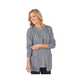 Grey Fleece Plus Size Women Cardigan Sweater PSW-3869