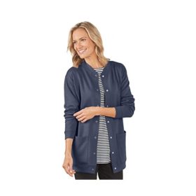 Navy Blue Fleece Plus Size Women Cardigan Sweater PSW-3870