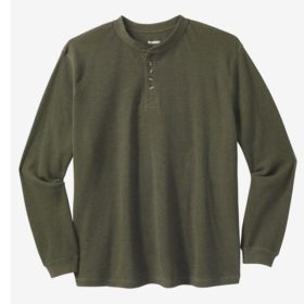 Heather Olive Waffle Knit Thermal Henley T-Shirt PSM-3855