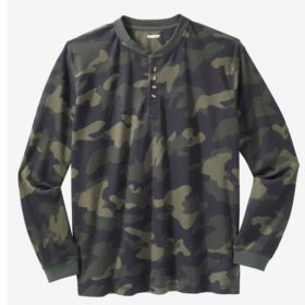 Olive Camo Waffle Knit Thermal Henley T-Shirt PSM-3860