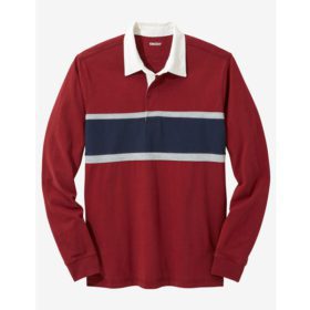 Rich Burgundy Stripe Big & Tall Long Sleeve Rugby Polo Shirt PSM-3942