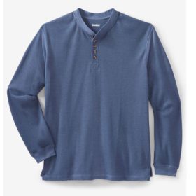 Slate Blue Waffle Knit Thermal Henley T-Shirt PSM-3874