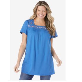 Ocean Sapphire Embroidered Women's Plus Size Tunic PSW-4868