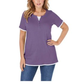 Purple Plus Size Women Layered Look T-Shirt PSW-4039