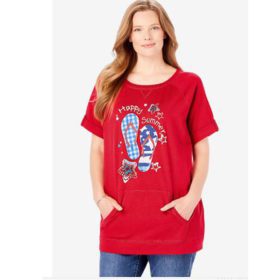 Red Plus Size Women Kangaroo Pocket T-Shirt PSW-4646