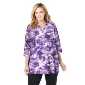 Purple Tie Dye Plus Size Women Notch Neck Tunic PSW-4320
